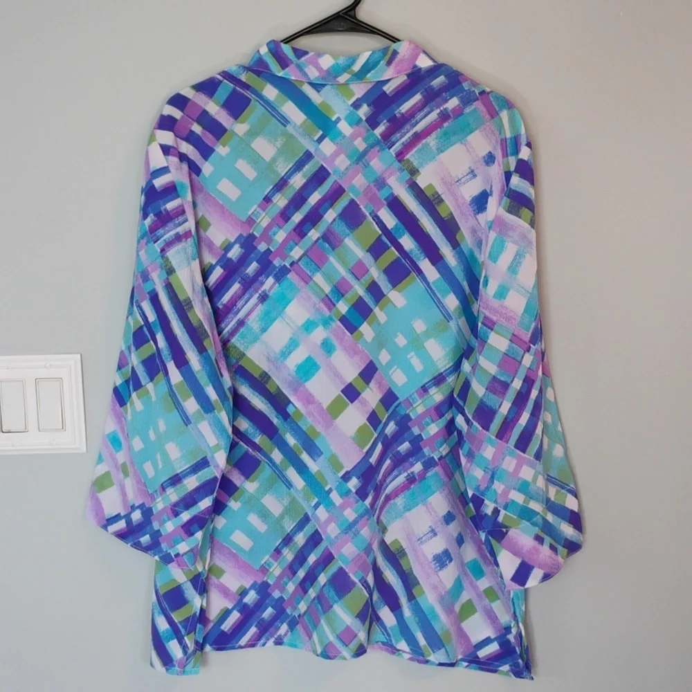Alfred Dunner Multicolor Plaid Button-Down Shirt in Blue, Purple & Green - Picture 6 of 6